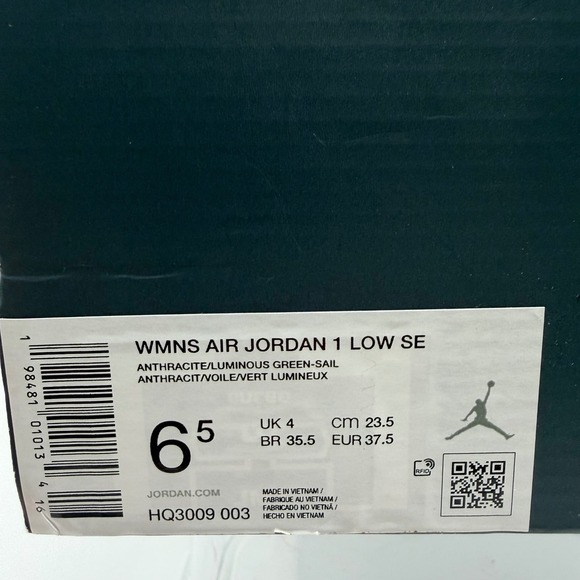 Nike Air Jordan 1 Low SE 85 Kill League Anthracite Luminous Green Sail W-6.5 NWT - Picture 6 of 11